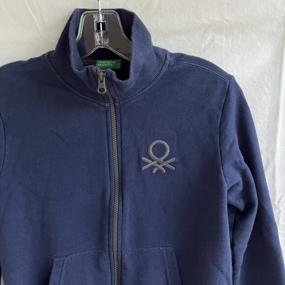 Benetton boys 10/11years navy blue zip up jacket size XL, mock neck, two pockets - Picture 3 of 9